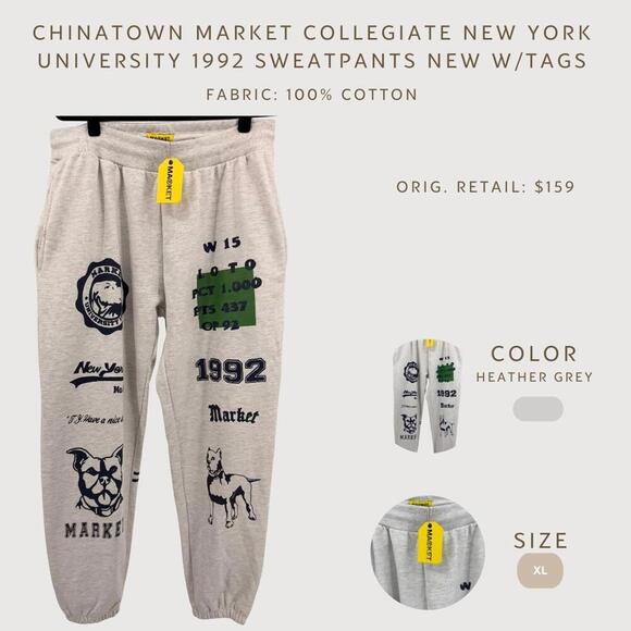 chinatown market Other - Chinatown Market Collegiate NYU 1992 Sweatpants NWT  Graphic Joggers